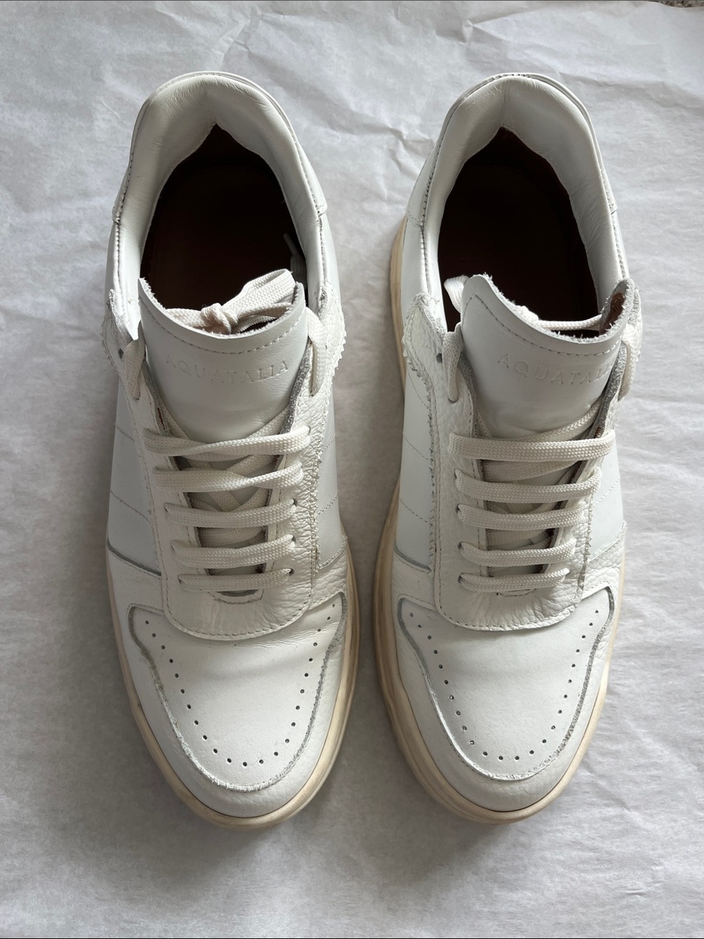Aquatalia Men's White Leather Sneakers with Cream Sole